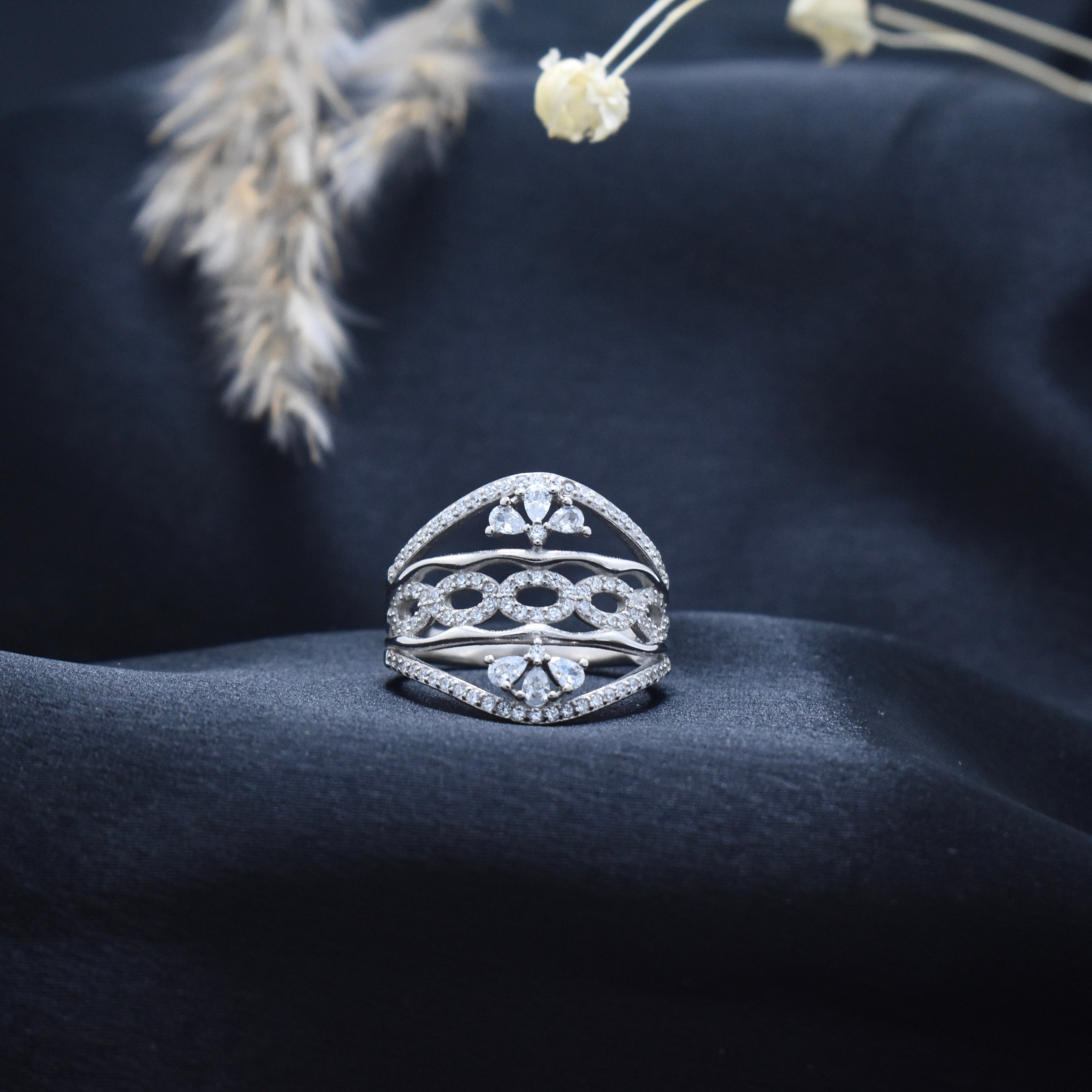 Silver Layered Vines Ring