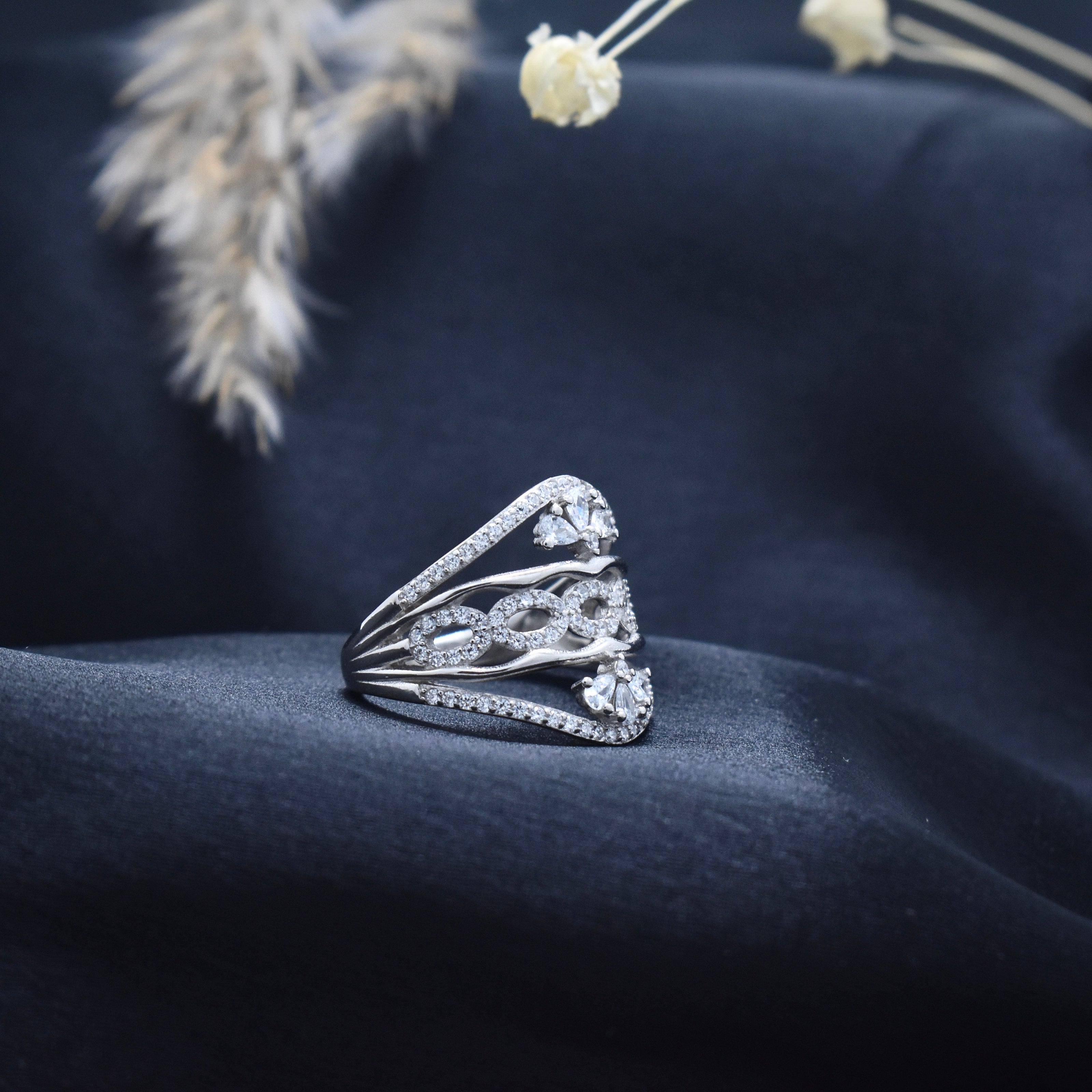 Silver Layered Vines Ring