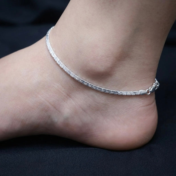 Plain Patterned Sterling Silver Anklet