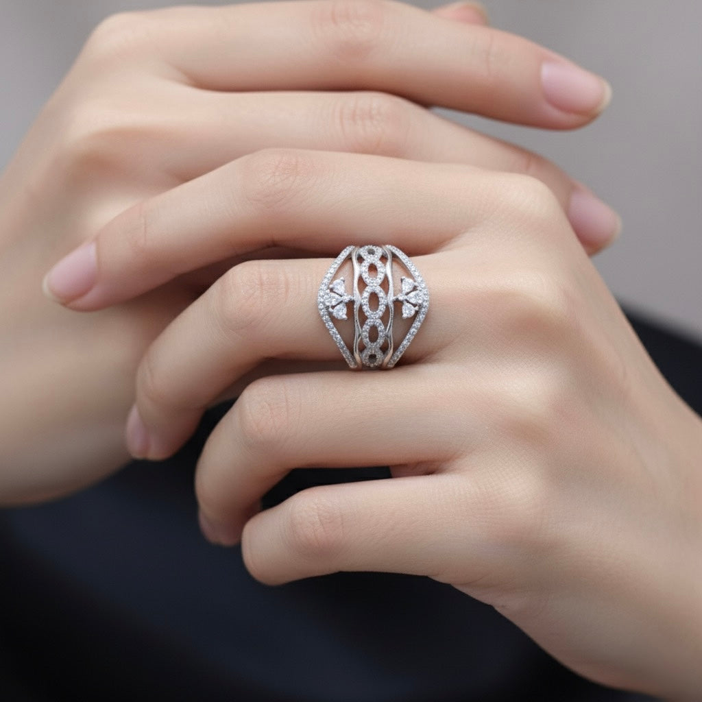 Silver Layered Vines Ring
