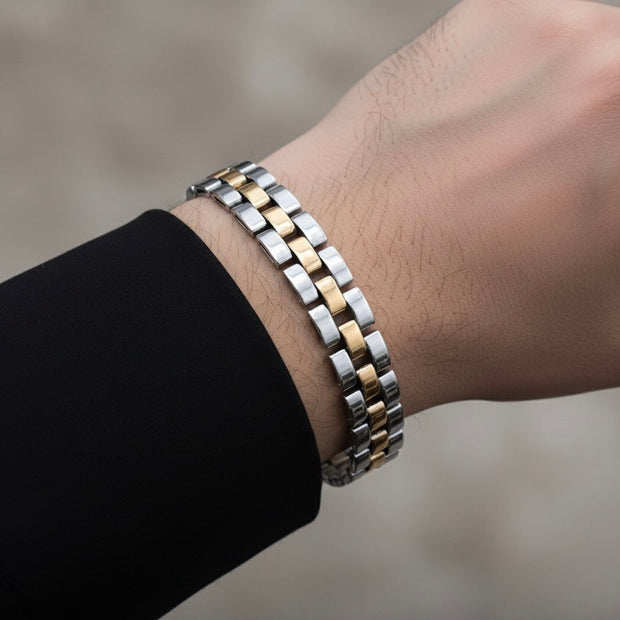 Two Tone Link Silver Bracelet