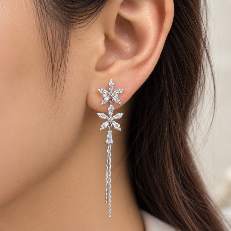 Double Floral Tassel Earrings