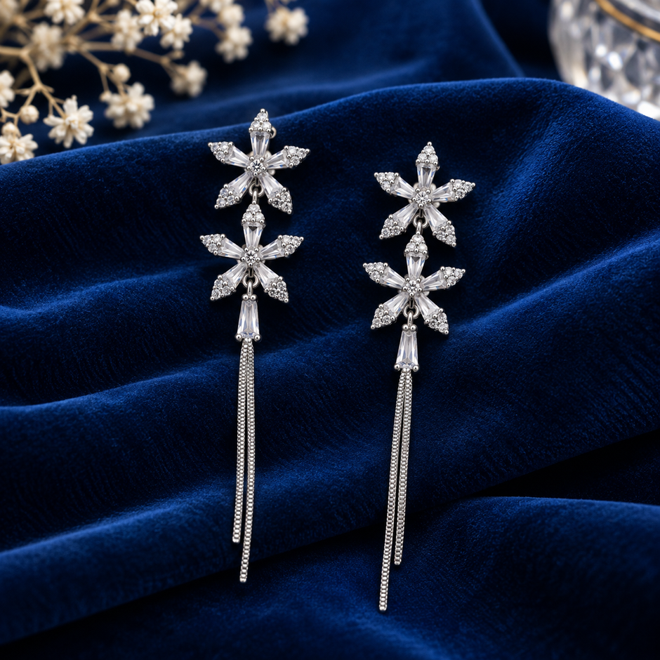 Double Floral Tassel Earrings