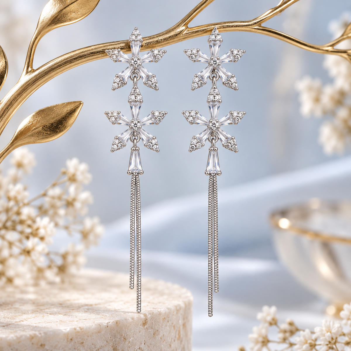 Double Floral Tassel Earrings