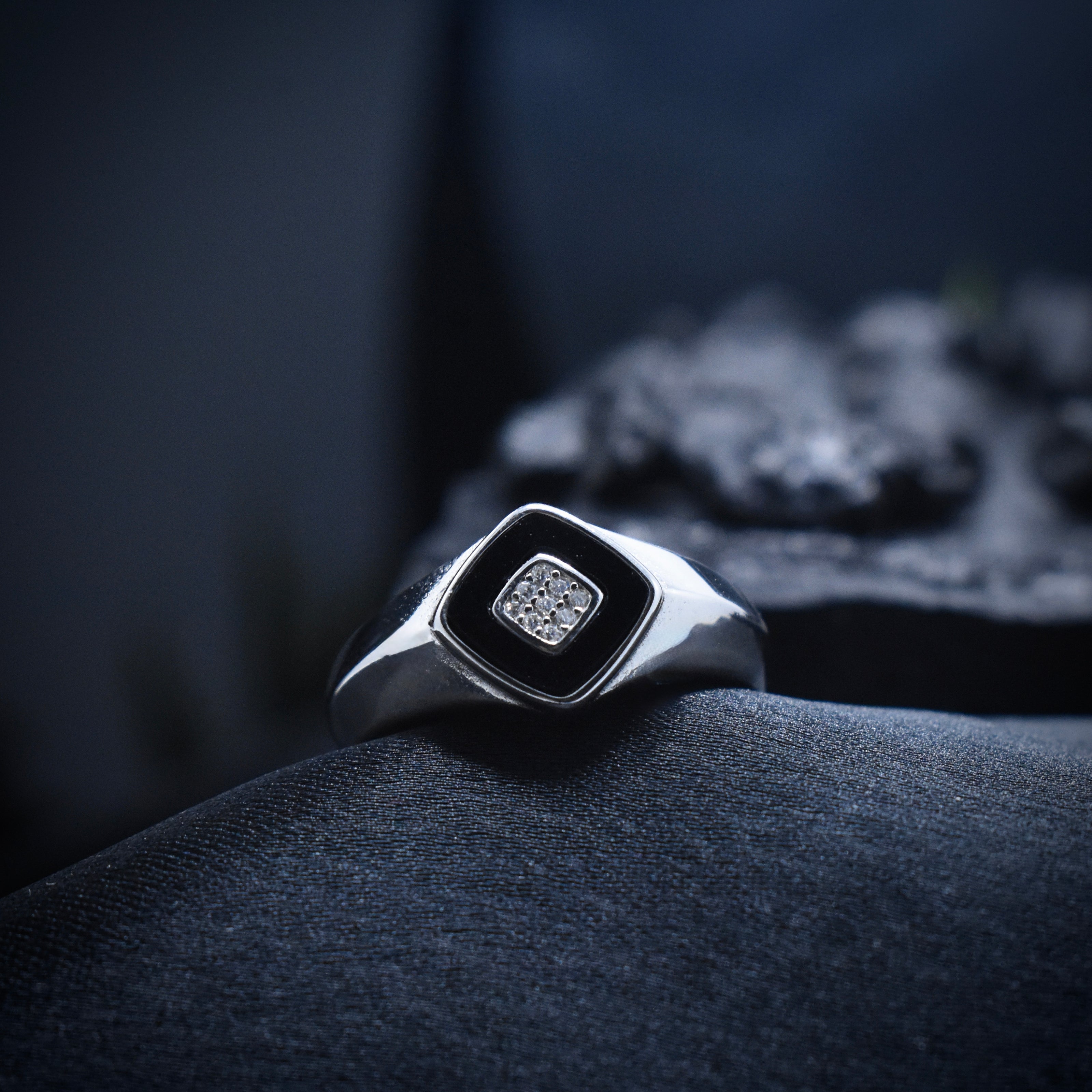Geometric Square Halo Signet Ring