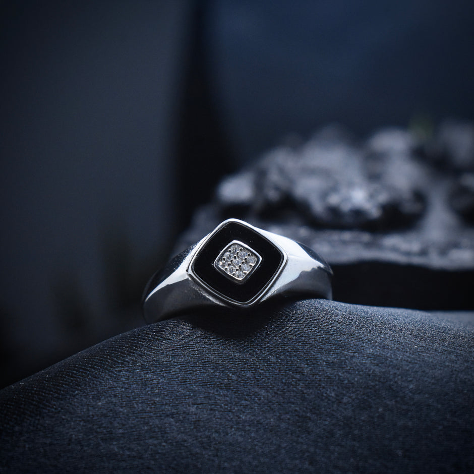 Geometric Square Halo Signet Ring
