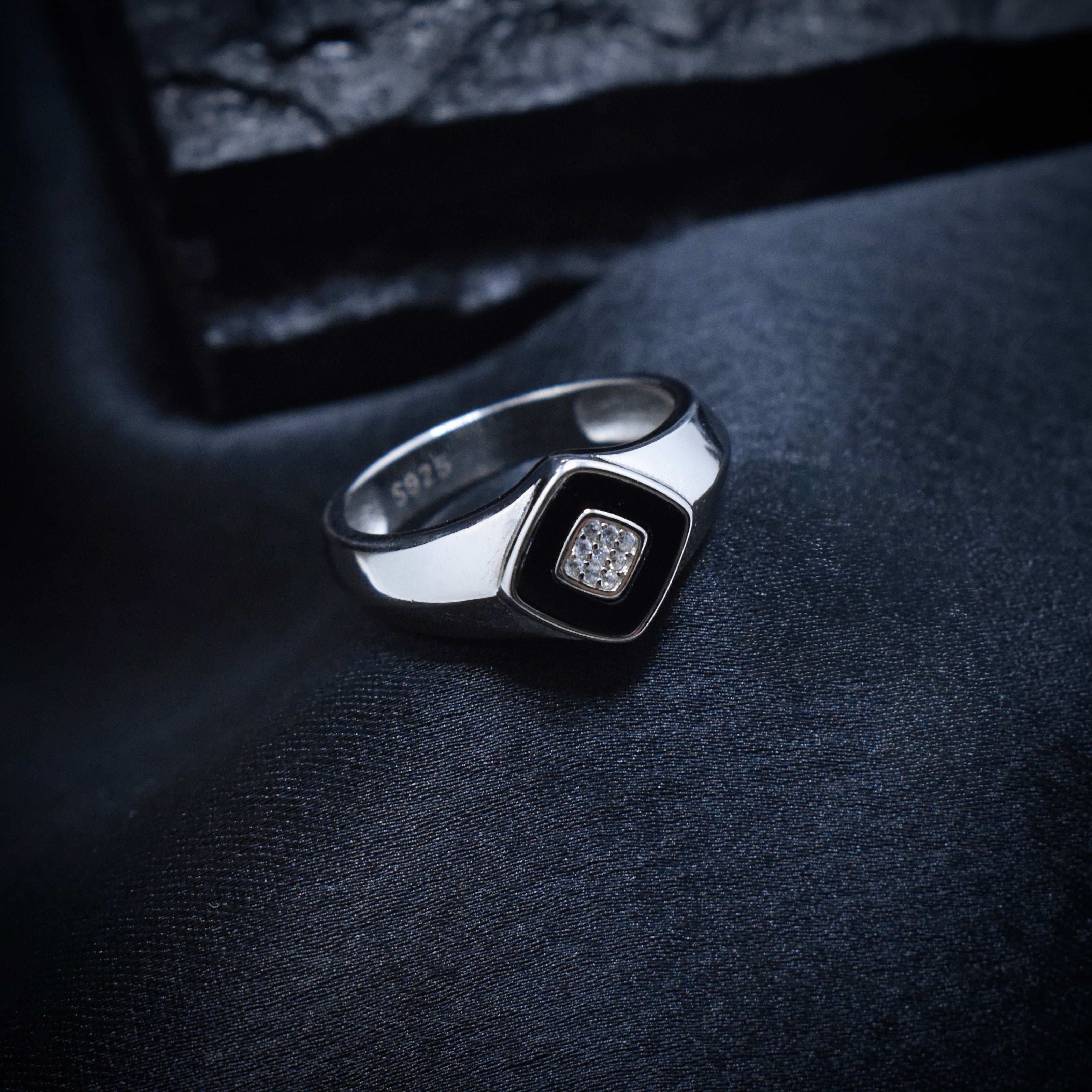 Geometric Square Halo Signet Ring