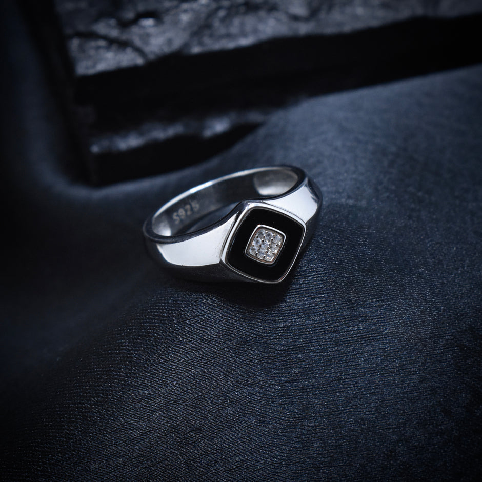 Geometric Square Halo Signet Ring