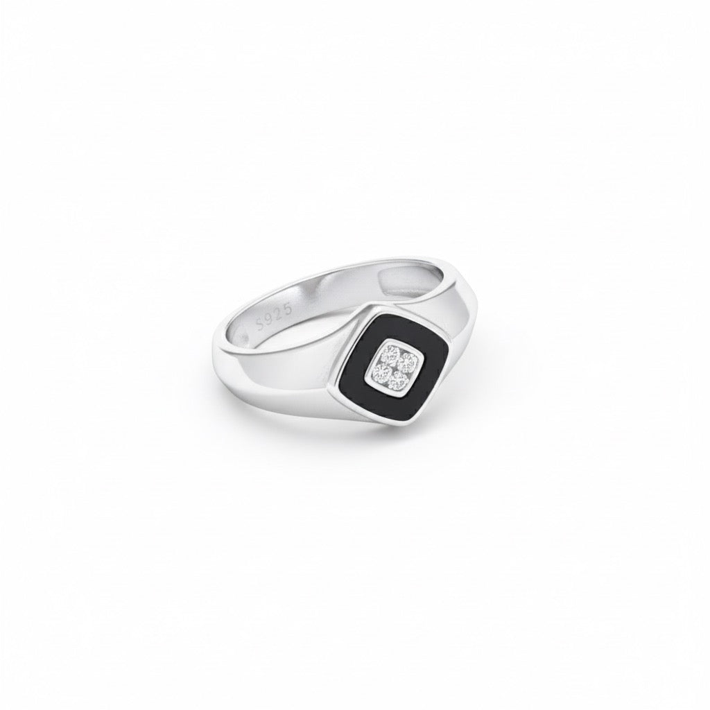 Geometric Square Halo Signet Ring