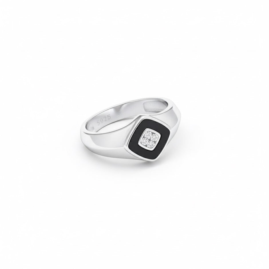 Geometric Square Halo Signet Ring