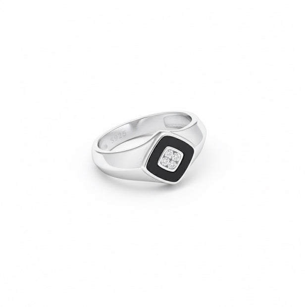 Geometric Square Halo Signet Ring
