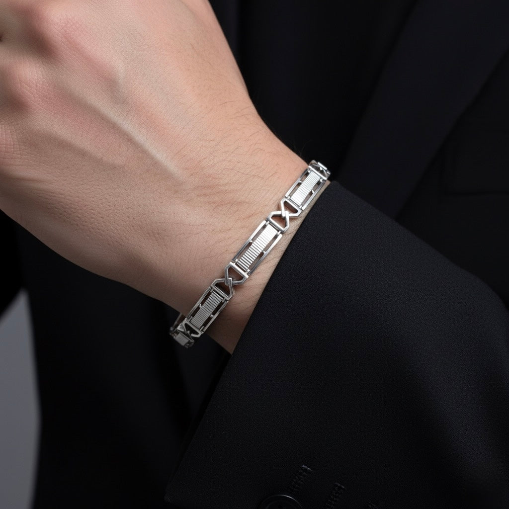 X-Pattern Sterling Silver Link Bracelet