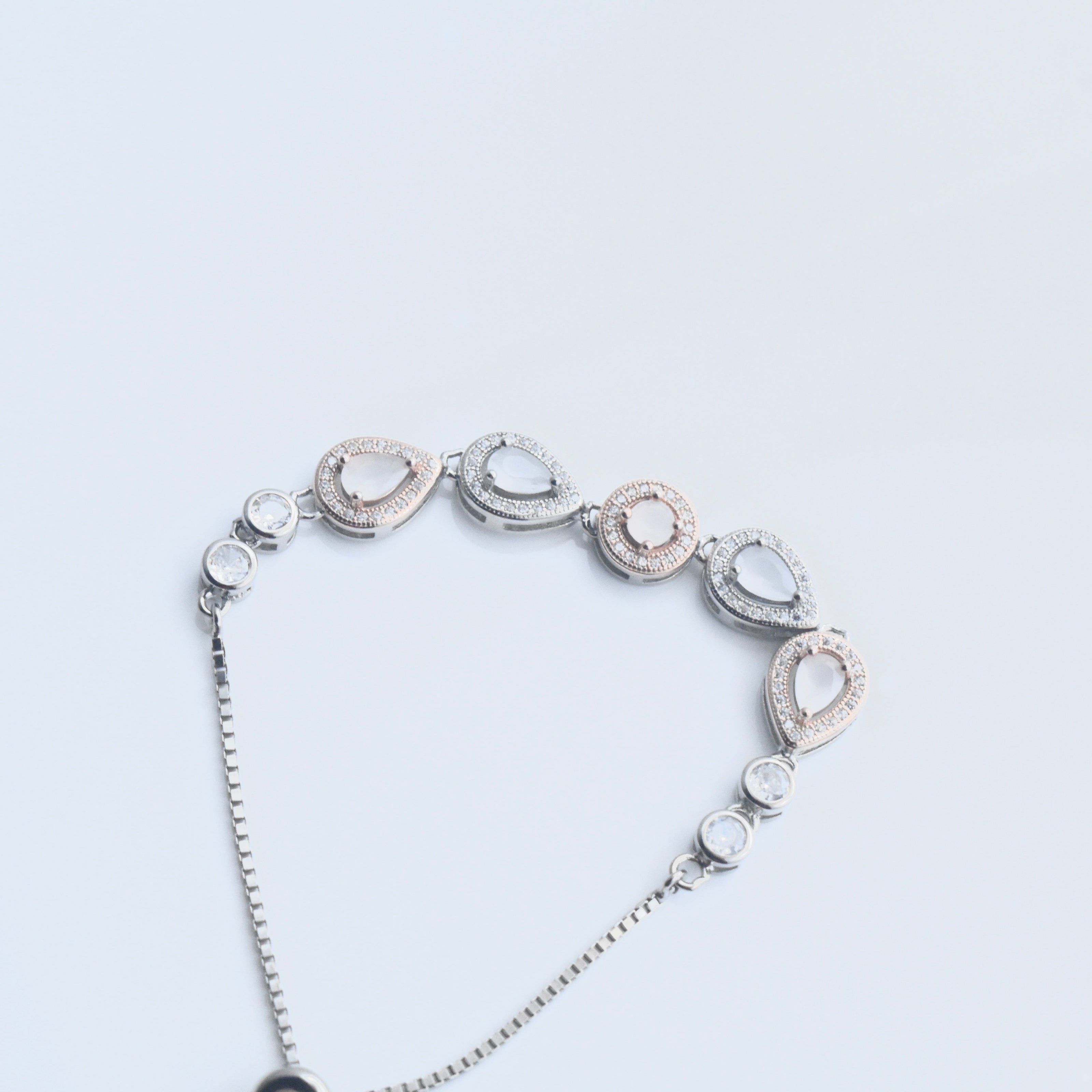 Dual Teardrop Motif Silver Bracelet