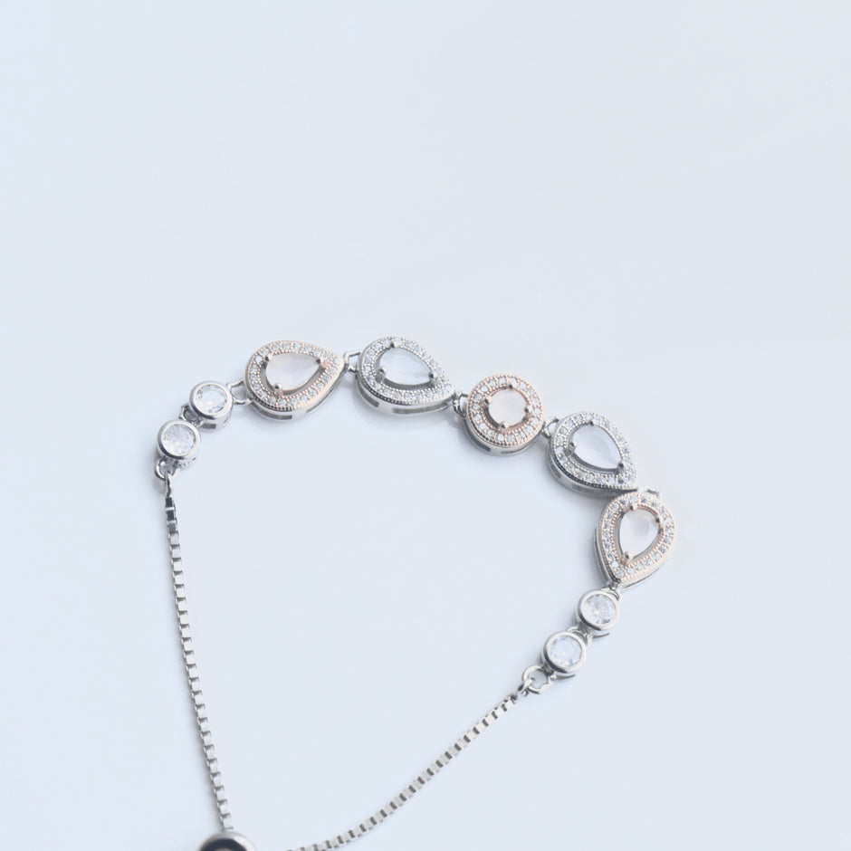 Dual Teardrop Motif Silver Bracelet