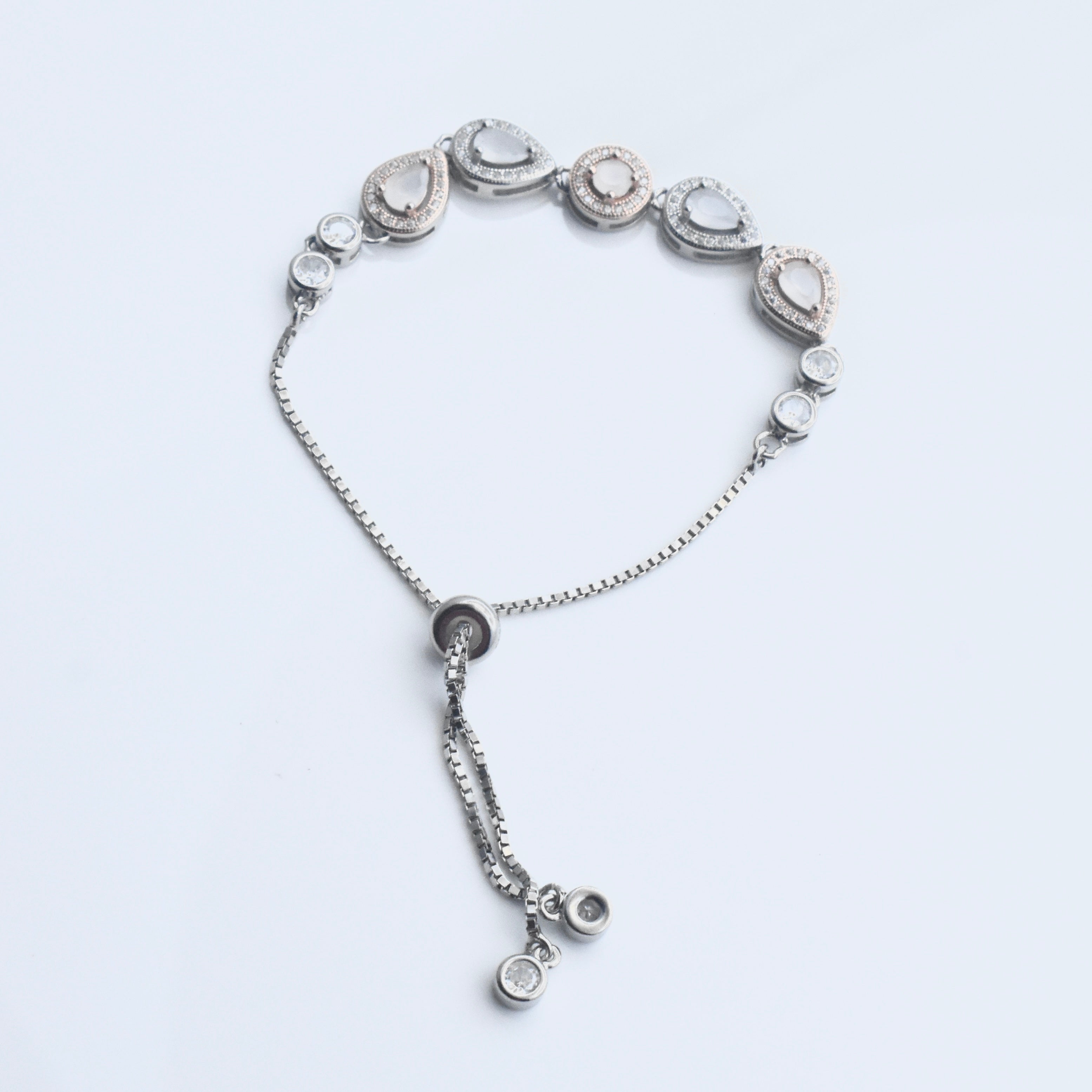 Dual Teardrop Motif Silver Bracelet