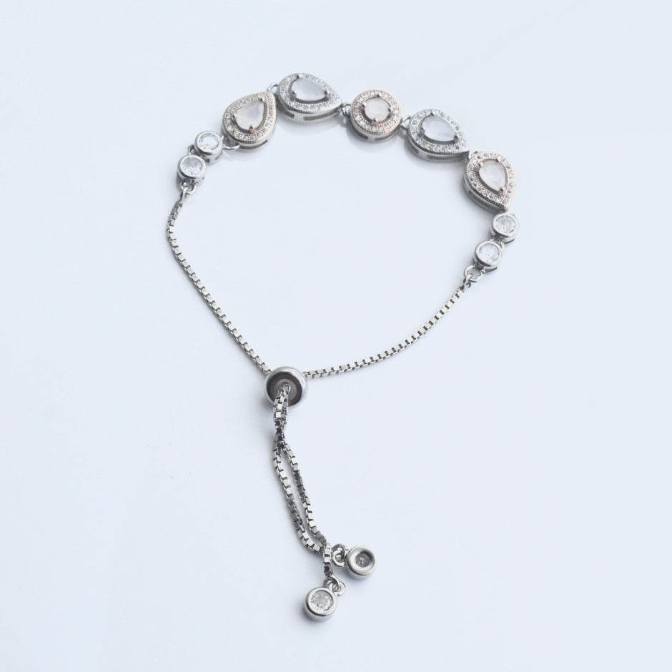 Dual Teardrop Motif Silver Bracelet