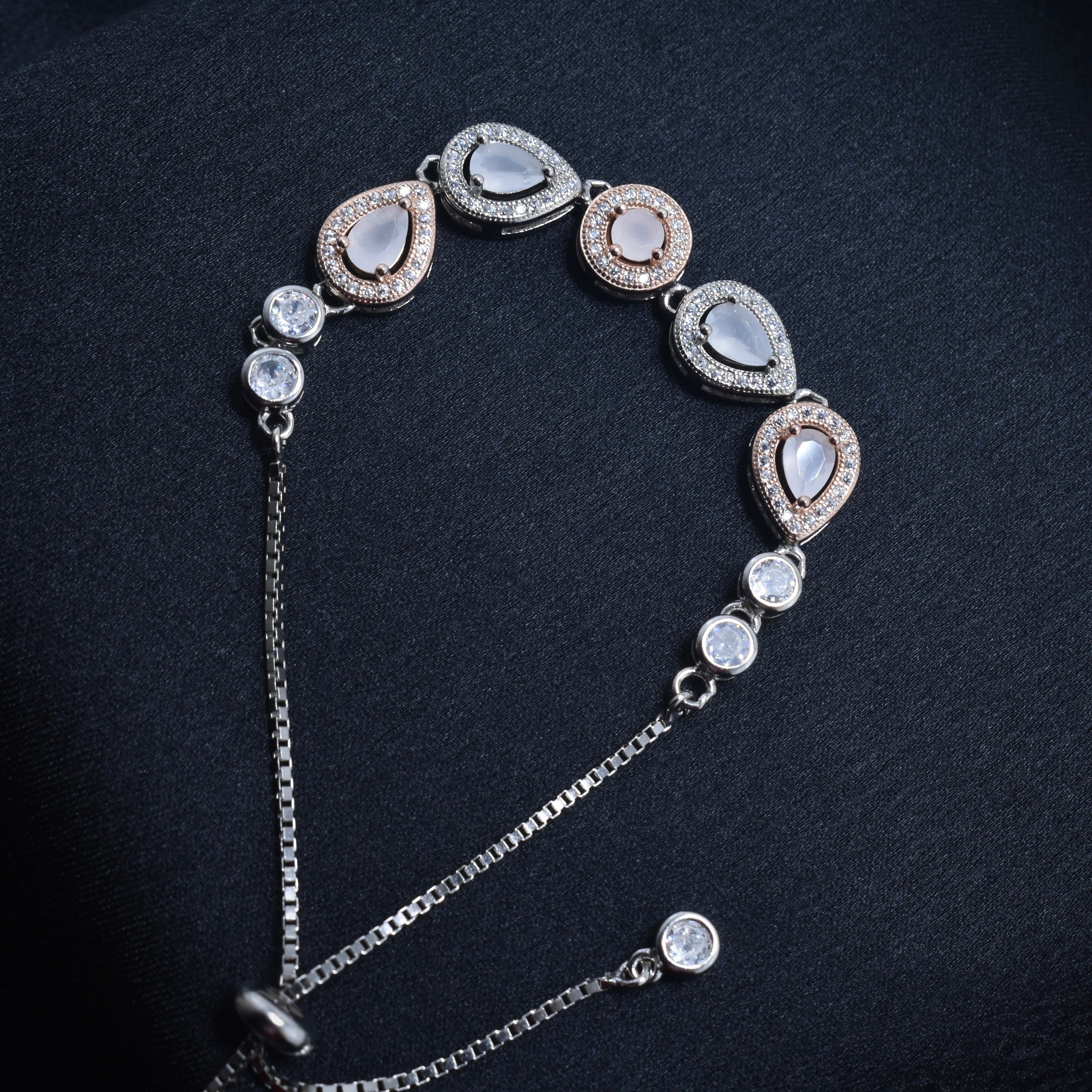 Dual Teardrop Motif Silver Bracelet