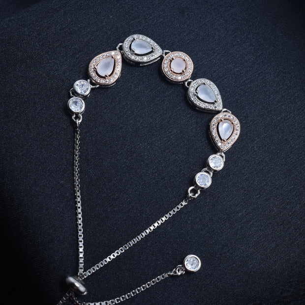 Dual Teardrop Motif Silver Bracelet