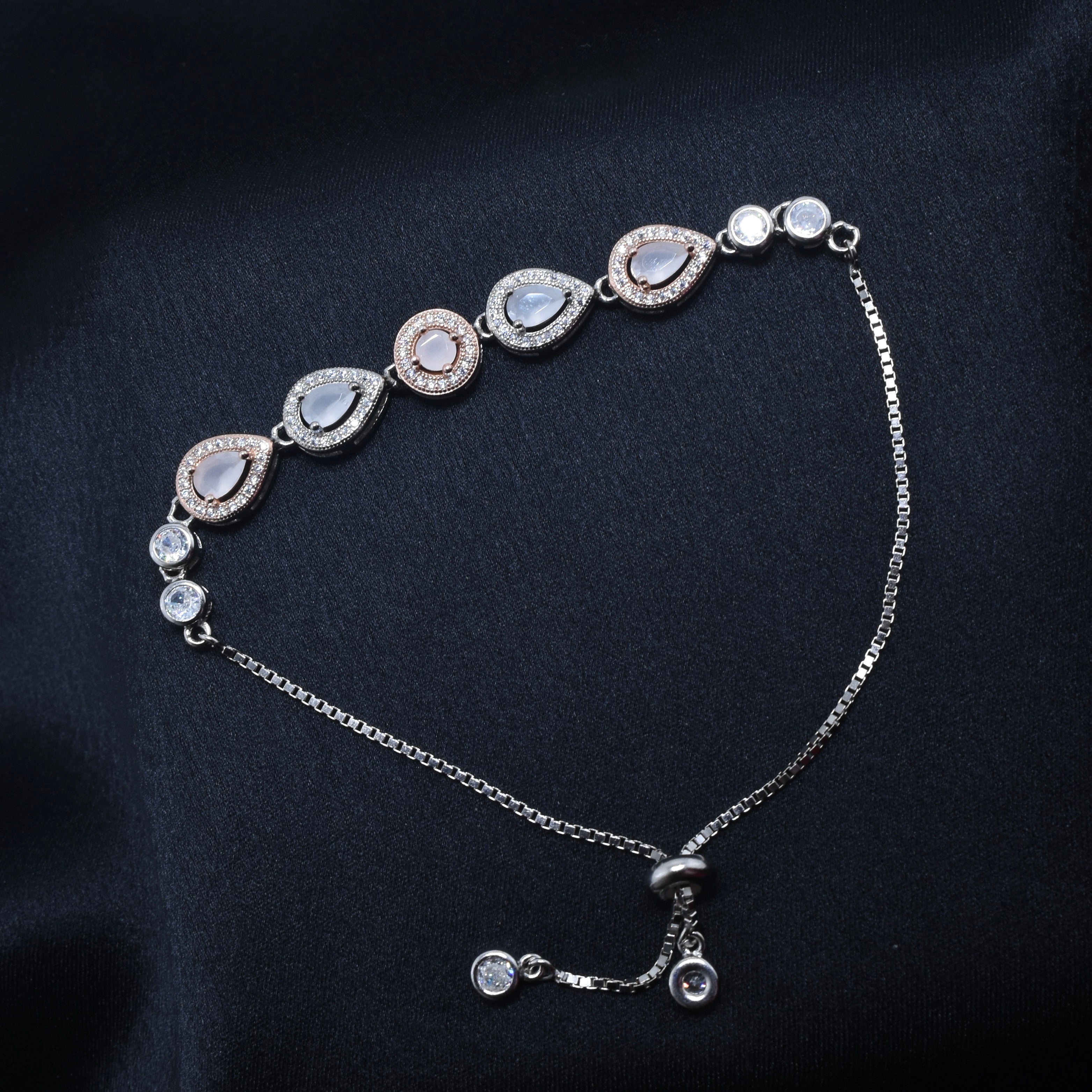 Dual Teardrop Motif Silver Bracelet