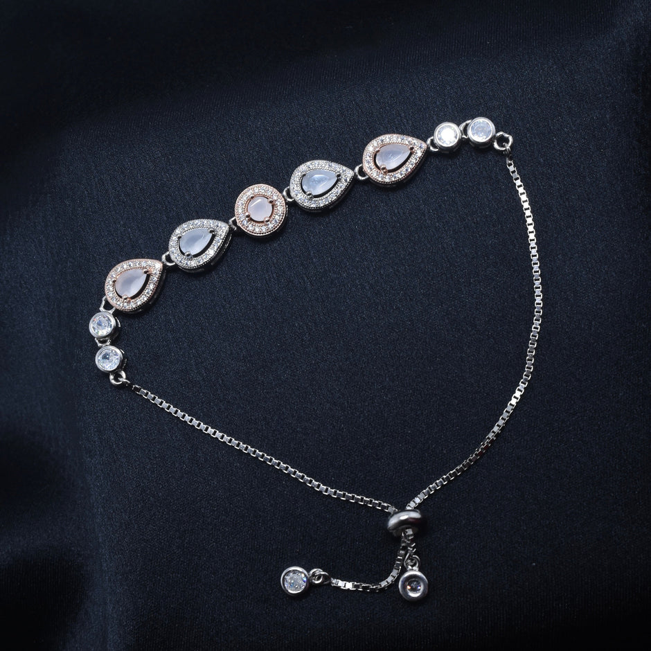 Dual Teardrop Motif Silver Bracelet