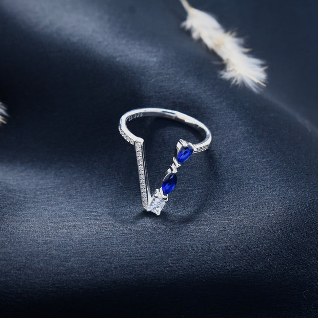 Silver Blue drop V-ring