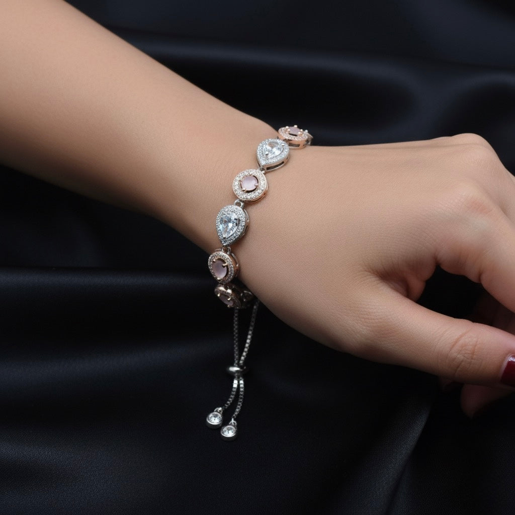 Dual Teardrop Motif Silver Bracelet