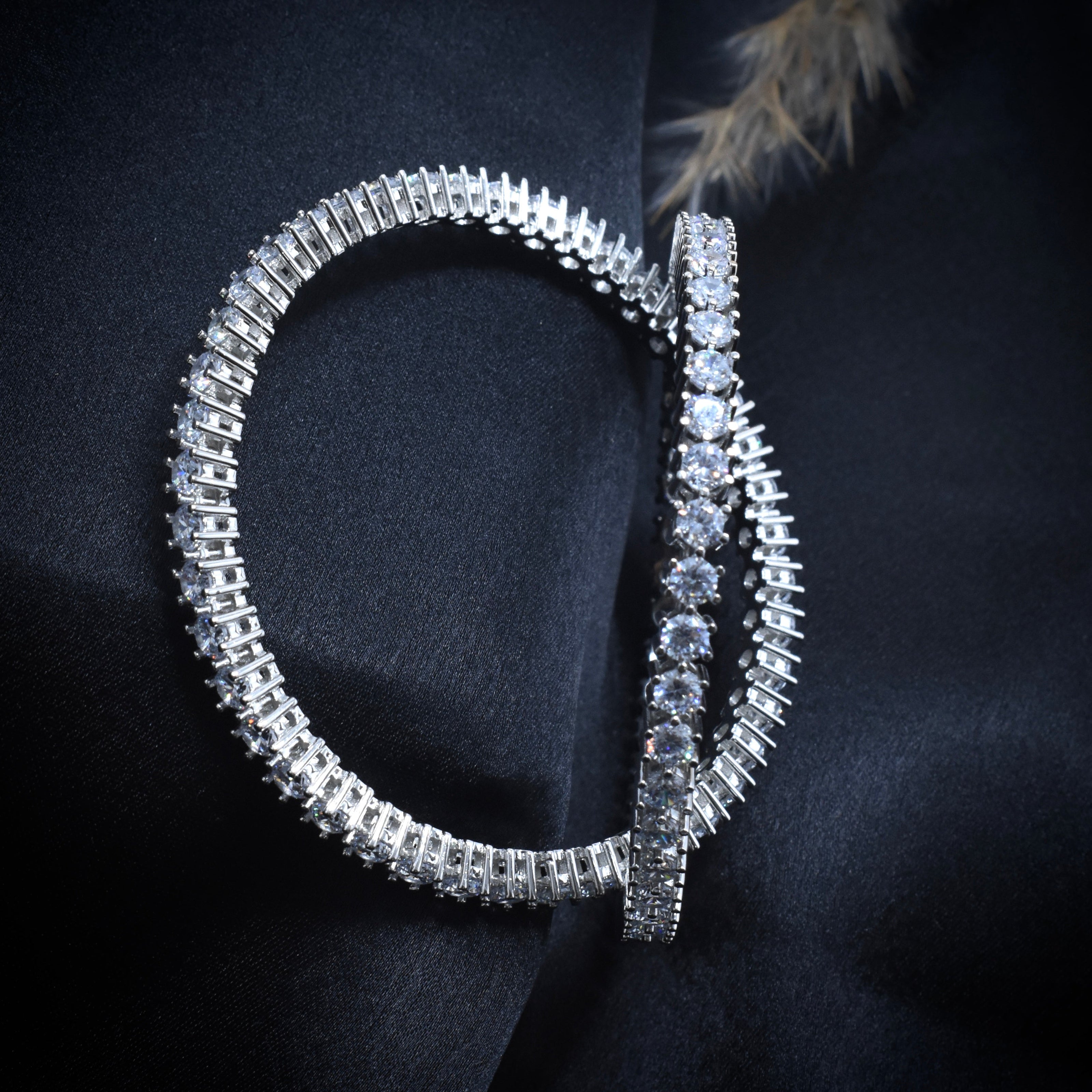 Crown Sparkle Silver Bangle Set