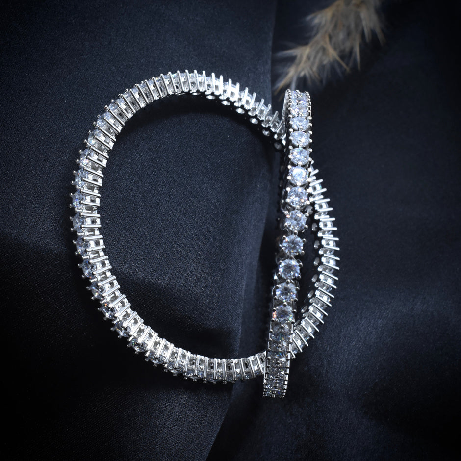 Crown Sparkle Silver Bangle Set