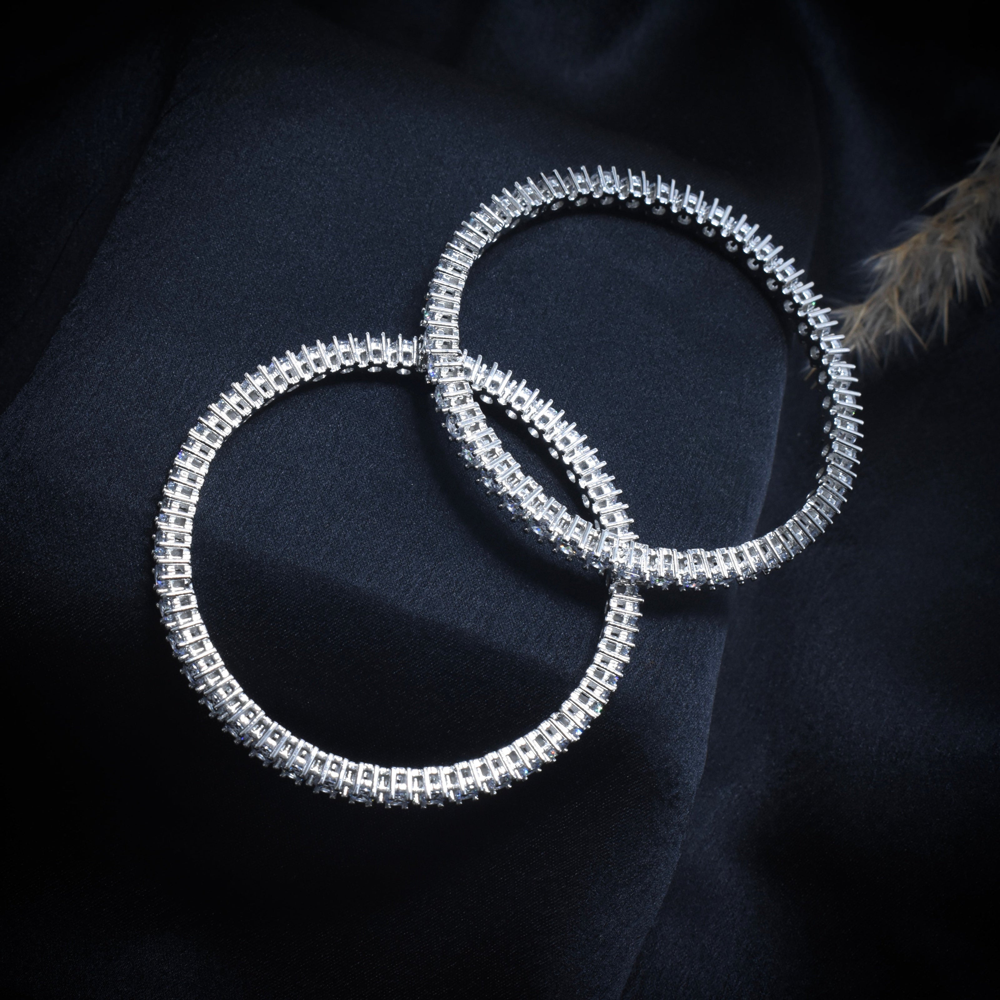 Crown Sparkle Silver Bangle Set