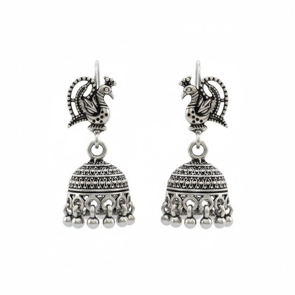 Ornate Dome Silver Jhumki
