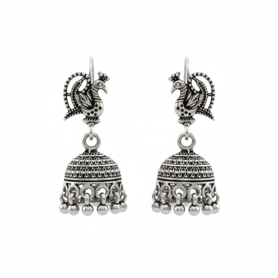 Ornate Dome Silver Jhumki