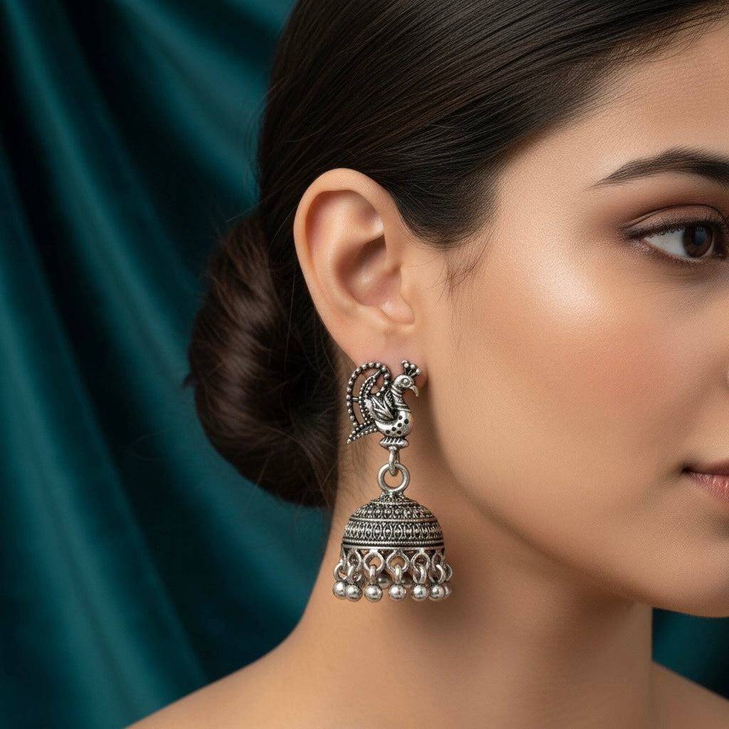 Ornate Dome Silver Jhumki