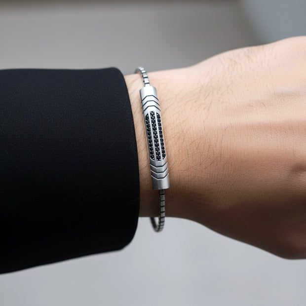 Black Stone Capsule Box Chain Bracelet