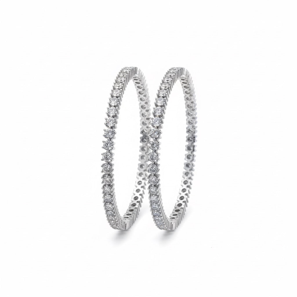 Crown Sparkle Silver Bangle Set