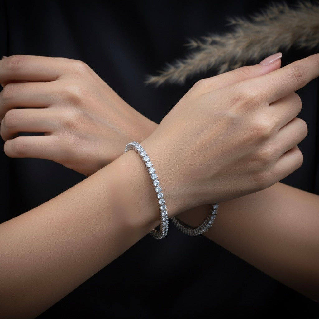 Crown Sparkle Silver Bangle Set