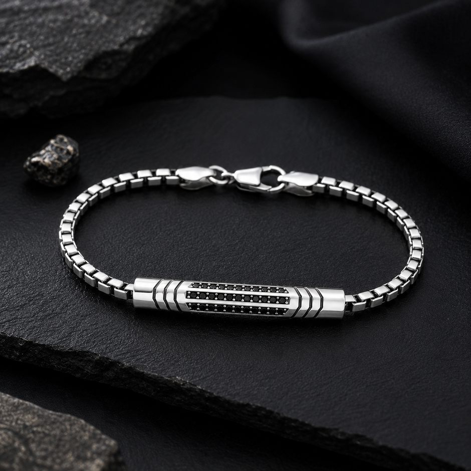 Black Stone Capsule Box Chain Bracelet