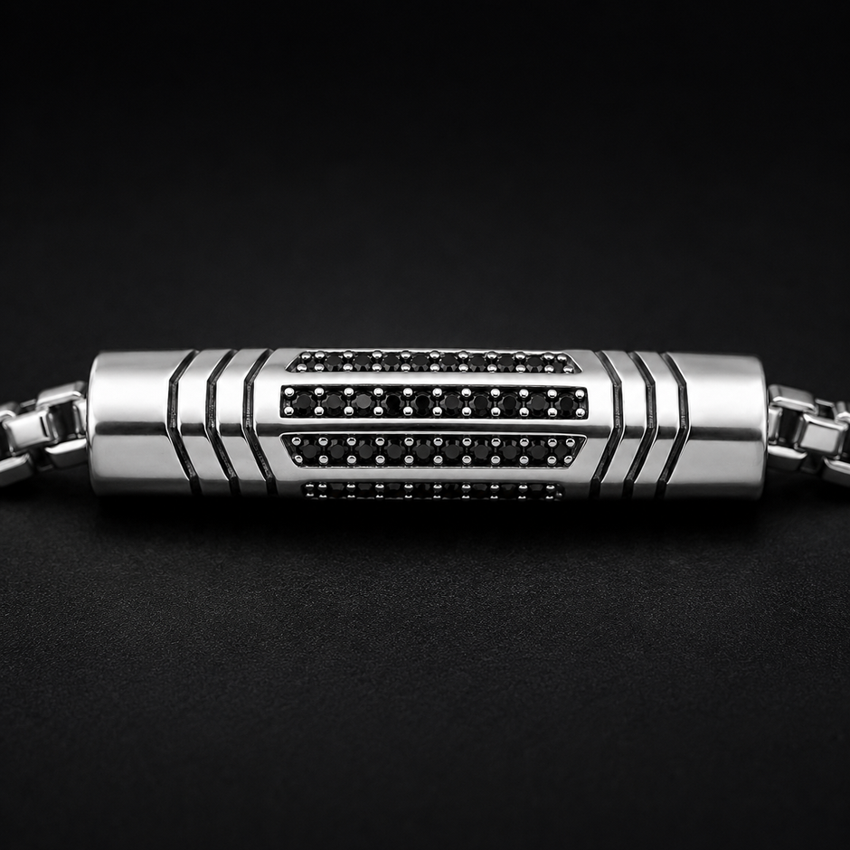 Black Stone Capsule Box Chain Bracelet