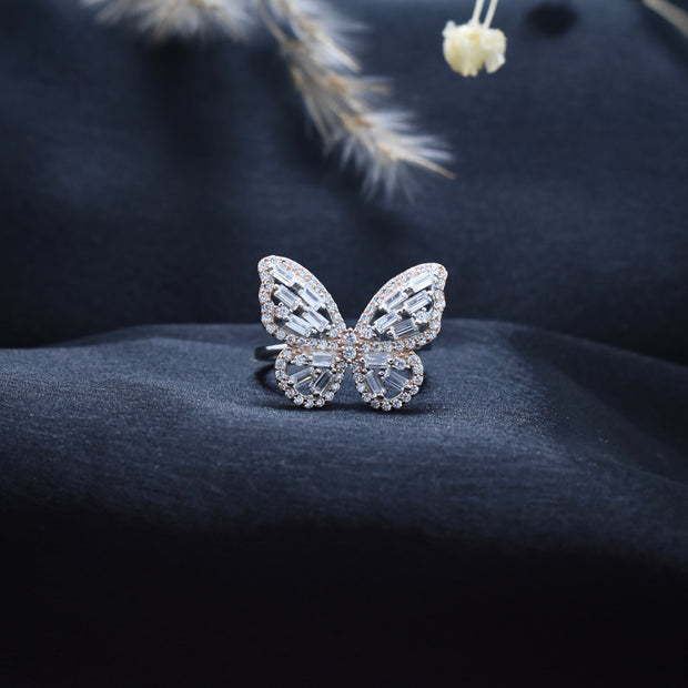 Silver Crystal Bow Rhodium Ring