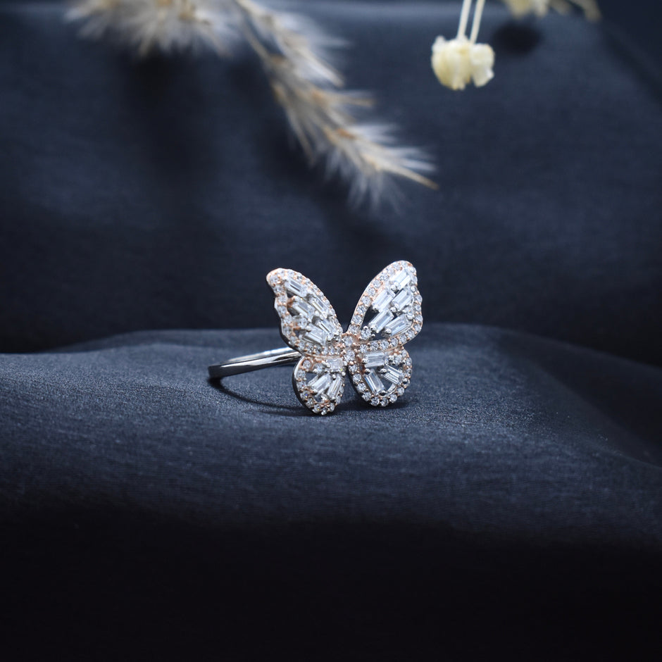 Silver Crystal Bow Rhodium Ring