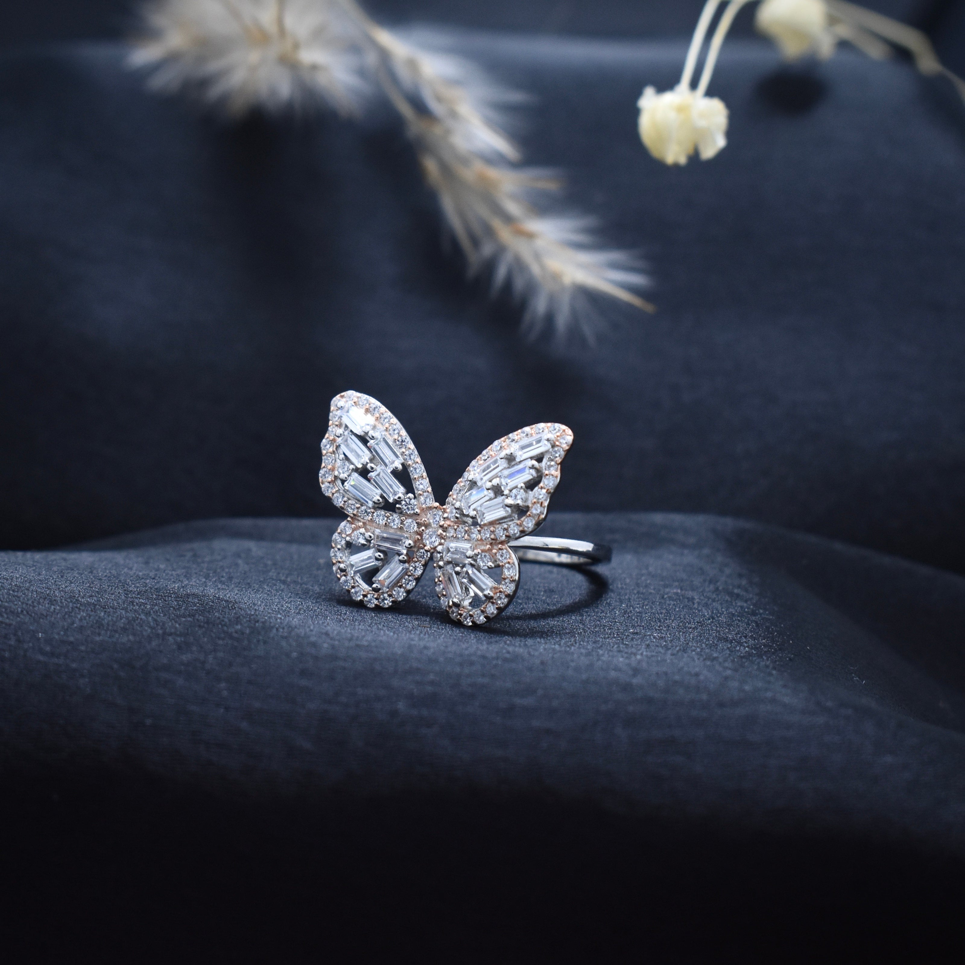 Silver Crystal Bow Rhodium Ring