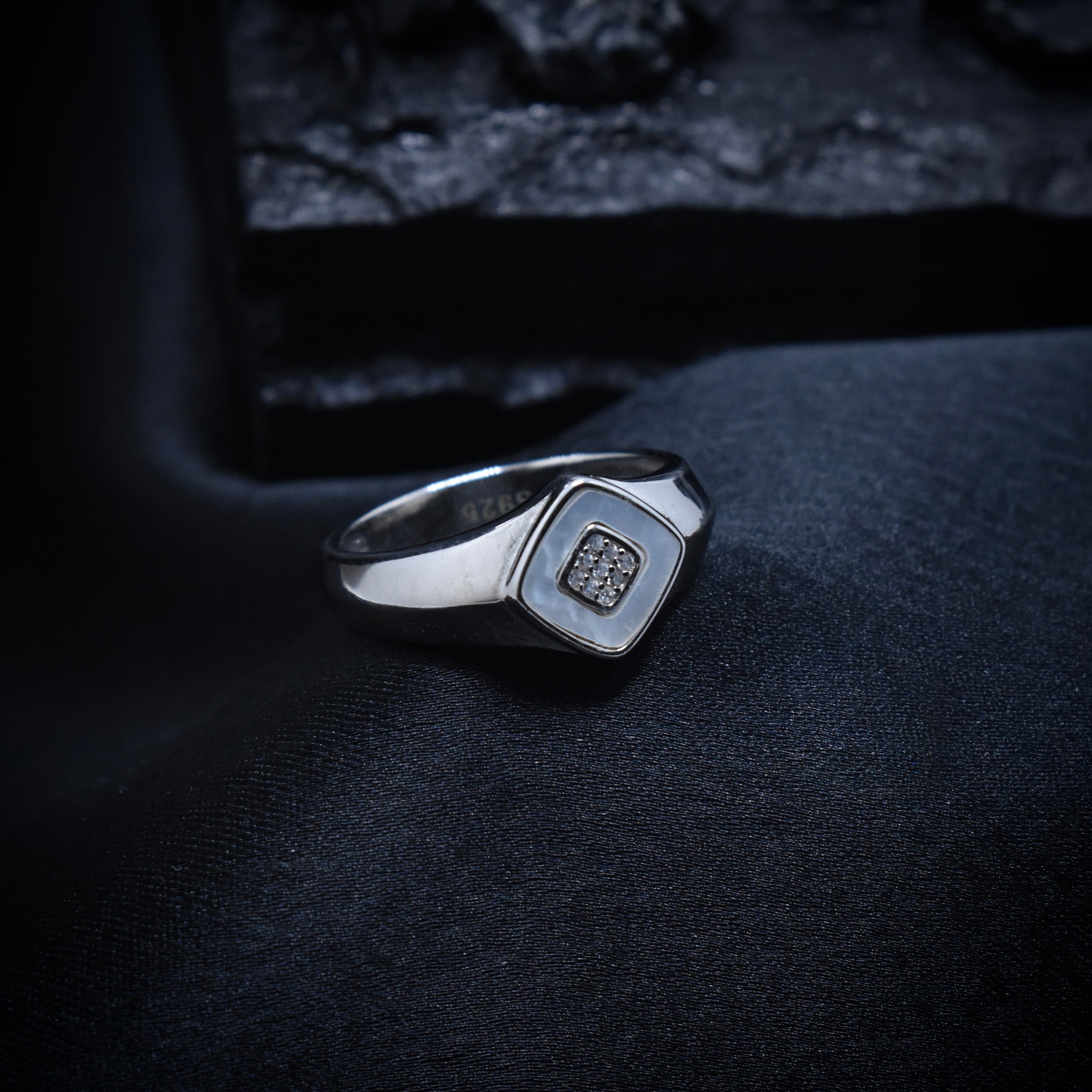 Mother of Pearl Halo Signet Ring
