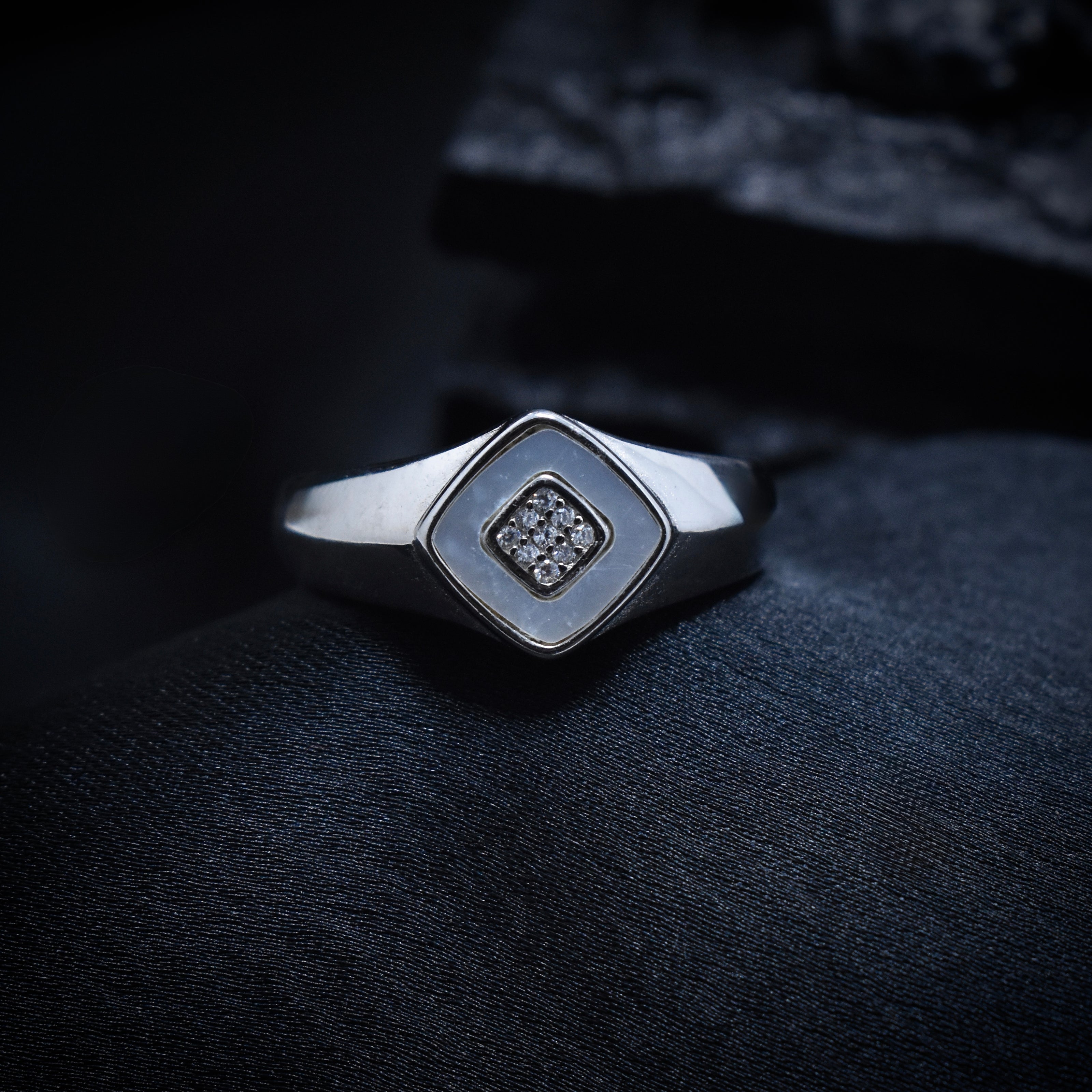 Mother of Pearl Halo Signet Ring