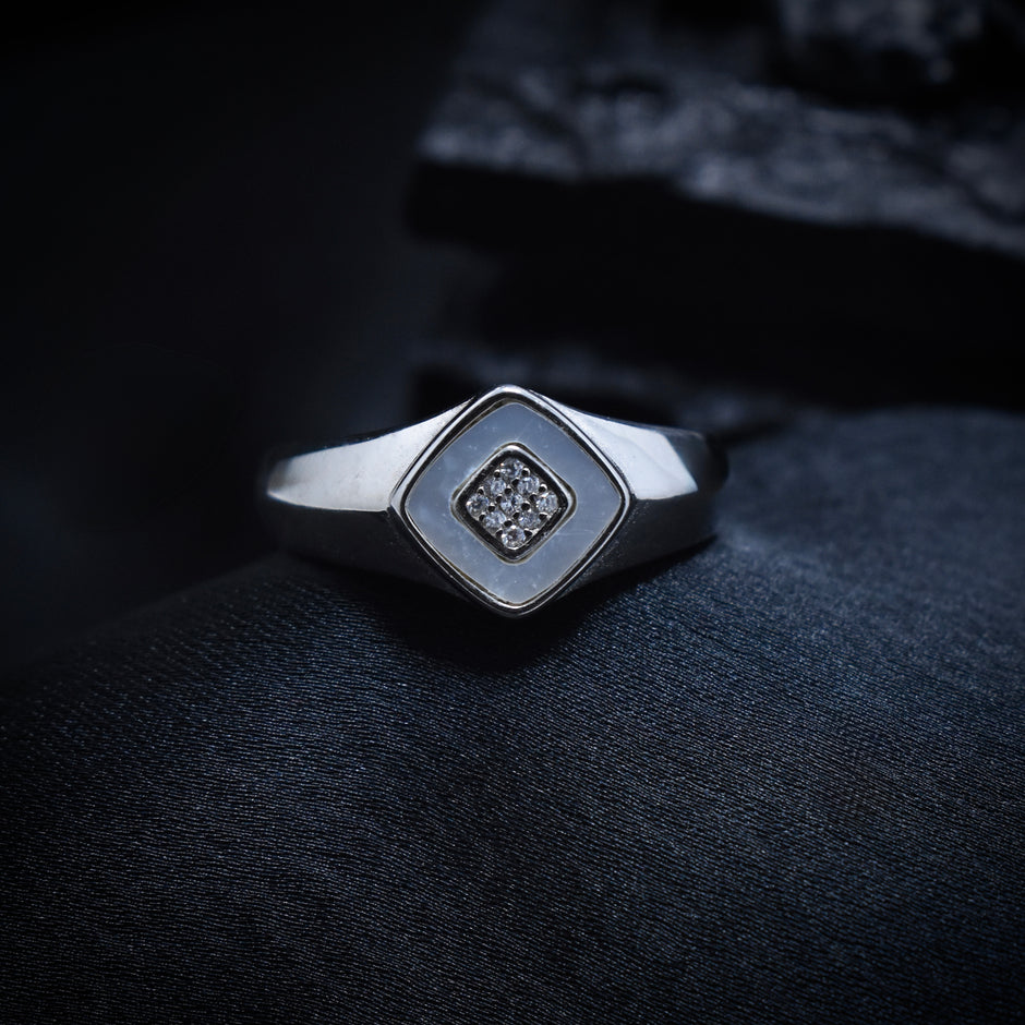 Mother of Pearl Halo Signet Ring