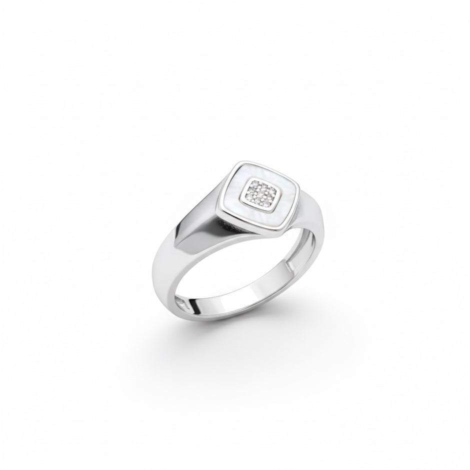 Mother of Pearl Halo Signet Ring