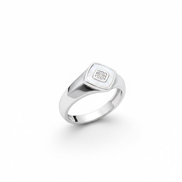 Mother of Pearl Halo Signet Ring