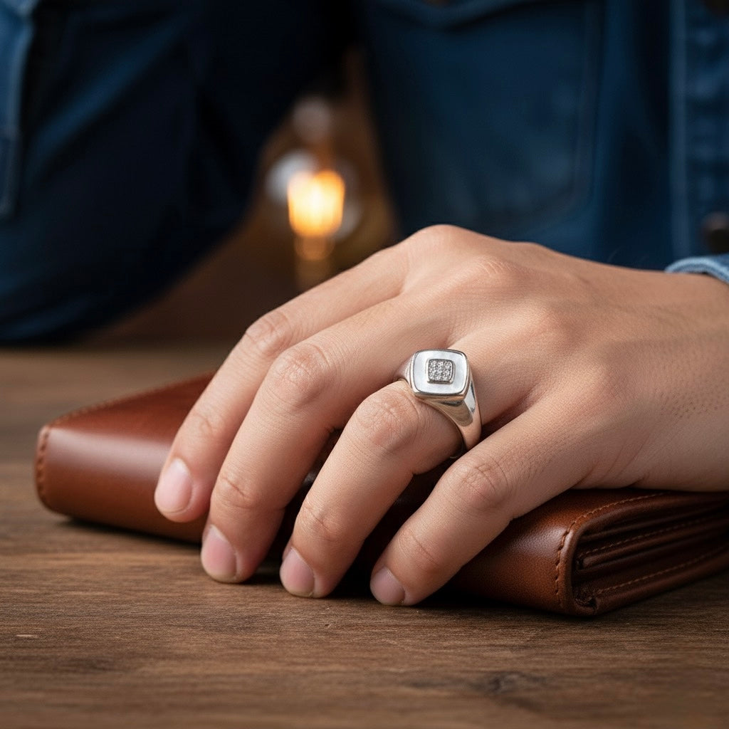Mother of Pearl Halo Signet Ring