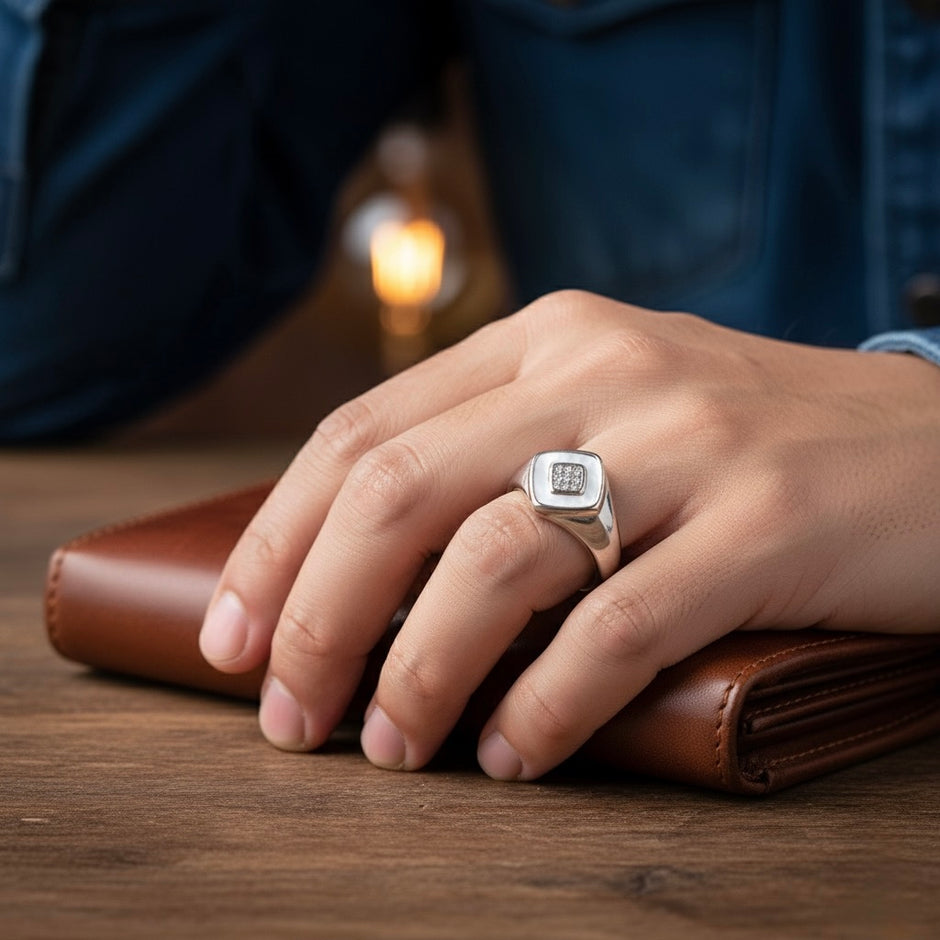 Mother of Pearl Halo Signet Ring