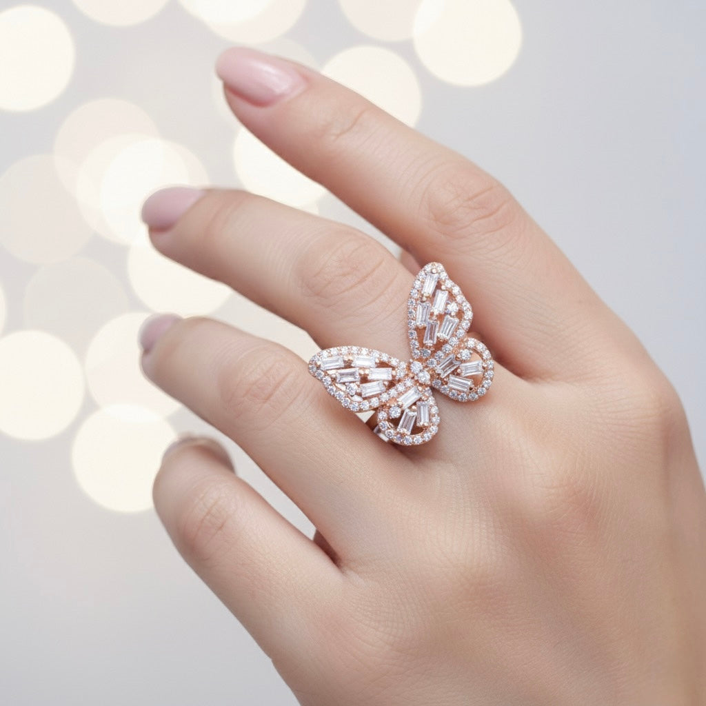 Silver Crystal Bow Rhodium Ring