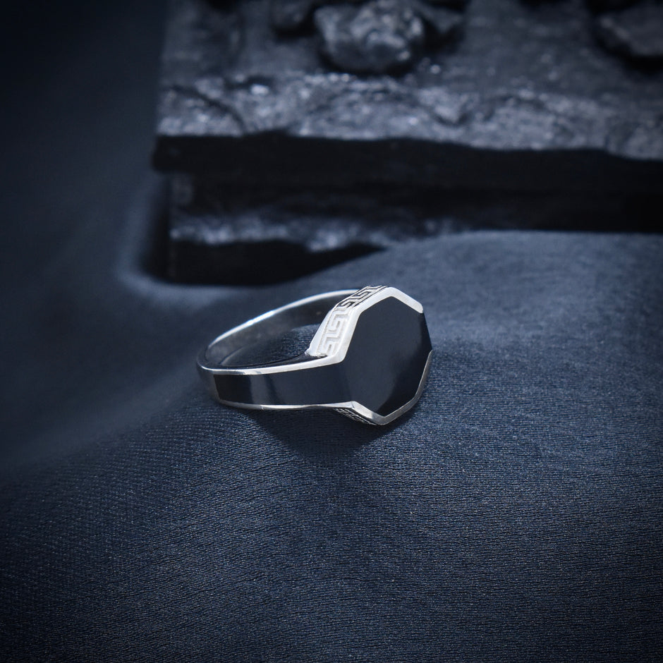 Octagonal Meander Enamel Ring