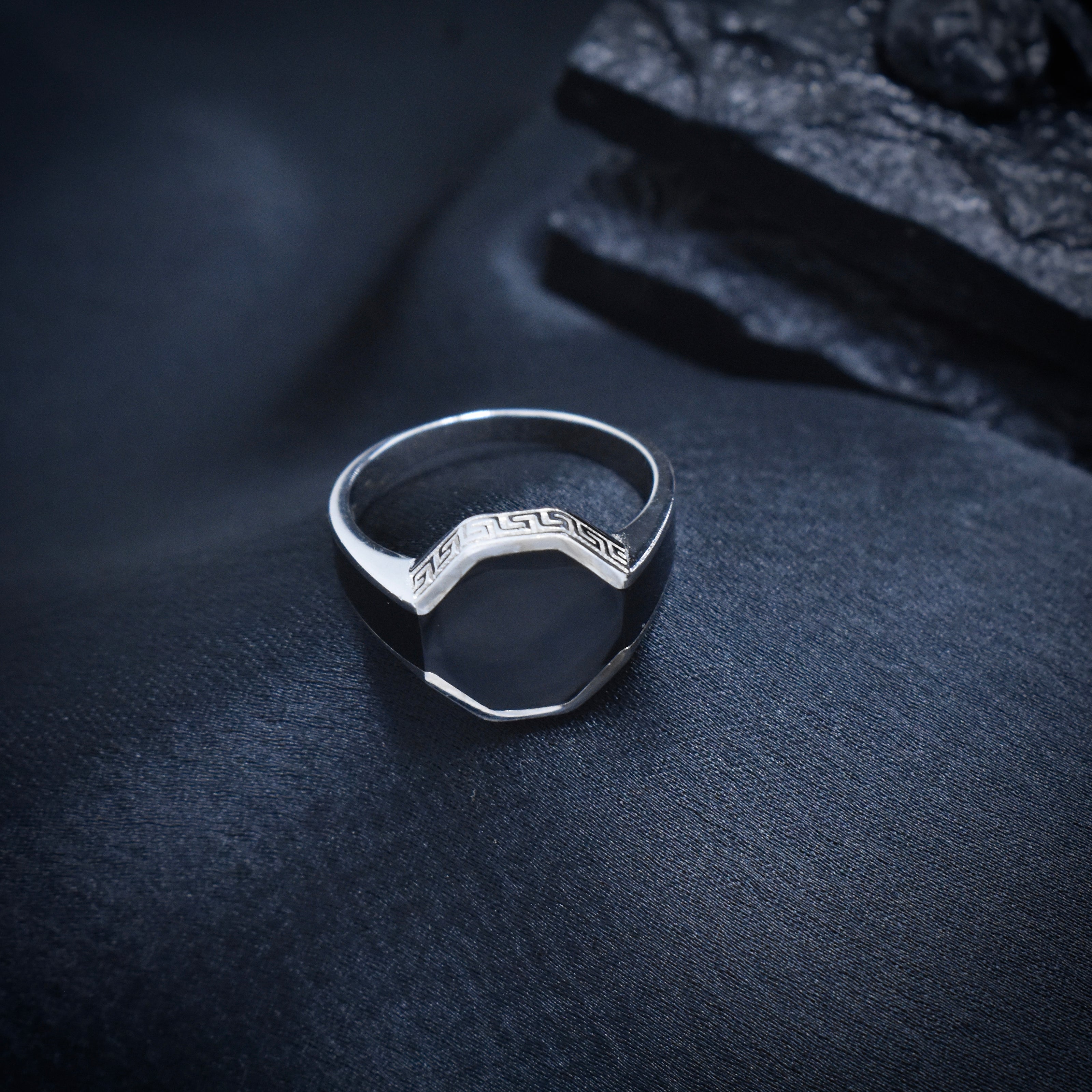 Octagonal Meander Enamel Ring